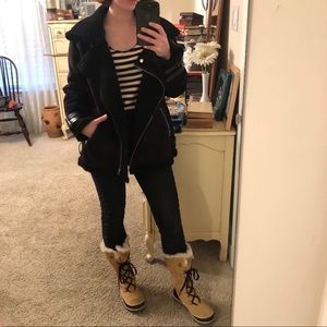 JOA Black Faux Suede Sherpa Aviator Jacket